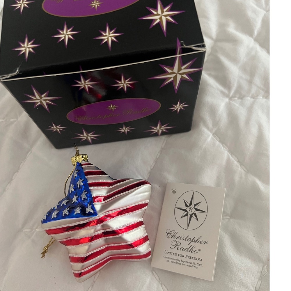 Christopher Radko United for Freedom 9/11 American Flag Star Glass Ornament